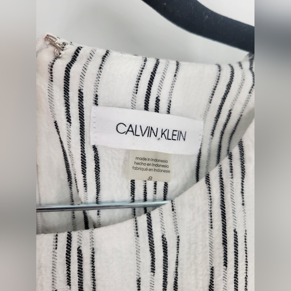 Calvin Klein White & Black Midi Sleeveless Faux Wrap Dress Size 12 New - Picture 6 of 7